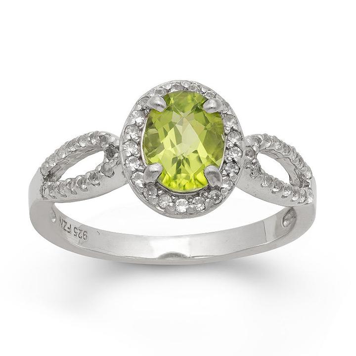 Womens Peridot Green Sterling Silver Oval Cocktail Ring
