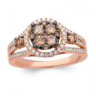Womens 1 Ct. T.w. Round Champagne Diamond 10k Gold Engagement Ring