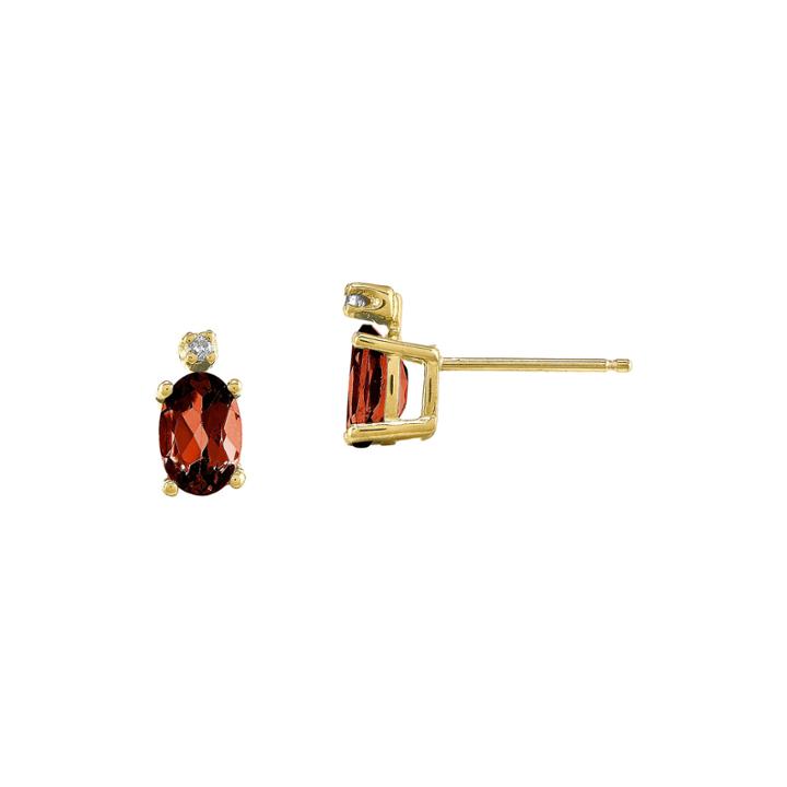 Genuine Red Garnet Diamond-accent 14k Yellow Gold Diamond Earrings
