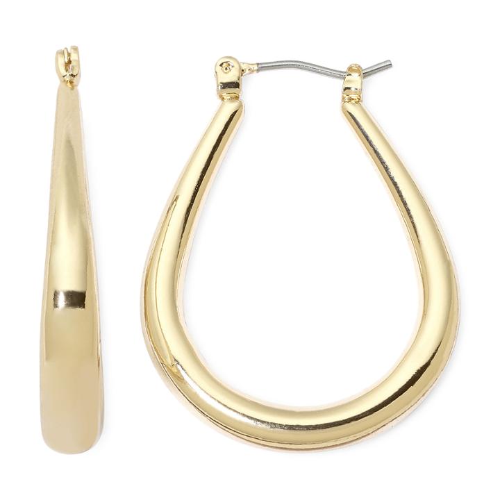 Sensitive Ears Gold-tone Oval Puff Hoop Earrings