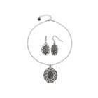 Liz Claiborne Gray Stone Silver-tone Openwork Drop Earring And Necklace Set