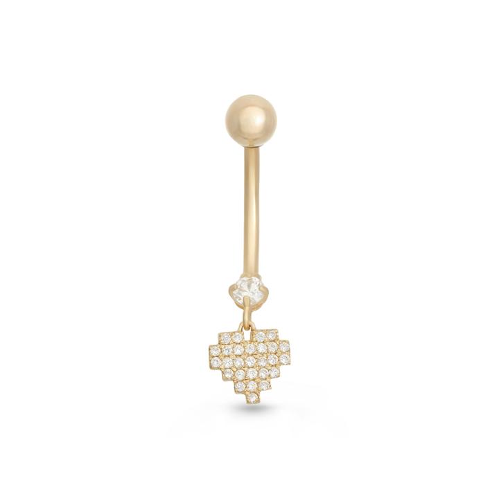 10k Yellow Gold Cubic Zirconia Pave Heart Belly Ring