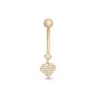 10k Yellow Gold Cubic Zirconia Pave Heart Belly Ring