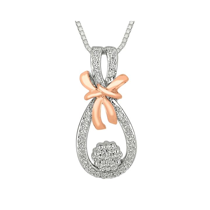 1/4 Ct. T.w. Diamond Sterling Silver & 10k Rose Gold Pendant Necklace