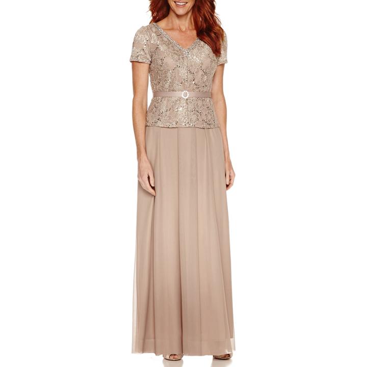 R & M Richards Short Sleeve Evening Gown