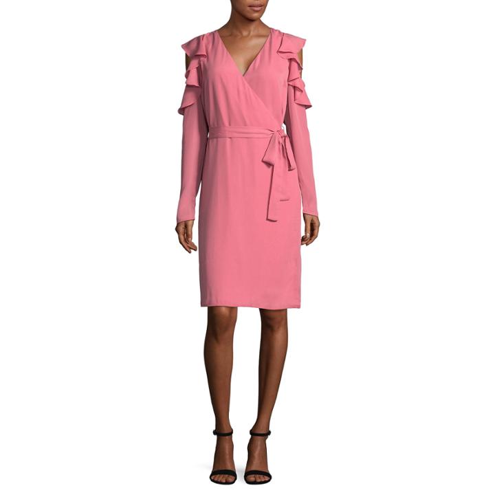T.d.c Long Sleeve Cold Shoulder Floral Wrap Dress