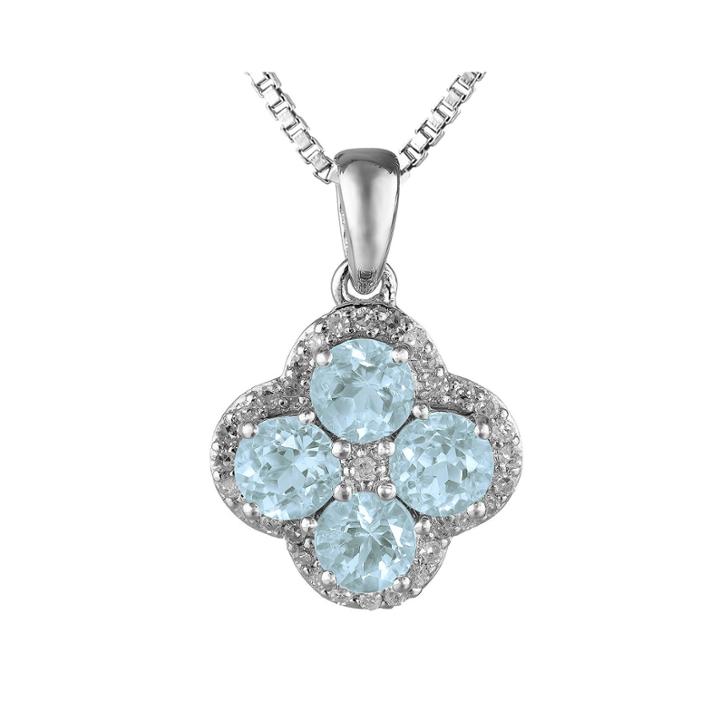 Lab-created Aquamarine And White Topaz Flower Sterling Silver Pendant Necklace