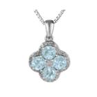 Lab-created Aquamarine And White Topaz Flower Sterling Silver Pendant Necklace