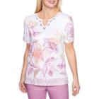 Alfred Dunner Los Cabos Short Sleeve V Neck Floral T-shirt-womens