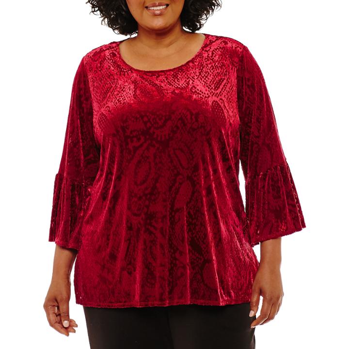 Lark Lane Well Red Ikat Velvet Tunic- Plus