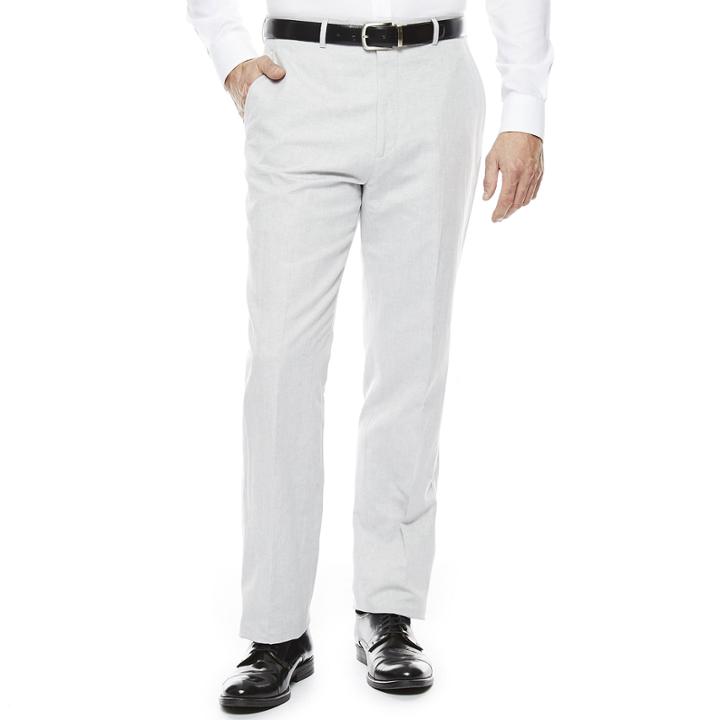 Stafford Light Gray Linen-cotton Suit Pants - Classic Fit