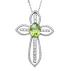Womens Genuine Green Peridot Cross Pendant Necklace