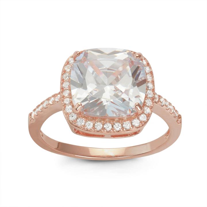 Diamonart Womens 4 Ct. T.w. White Cubic Zirconia 14k Gold Over Silver Cocktail Ring