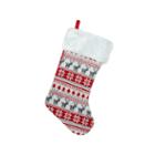 19.5 Red Gray And White Tree Deer And Snowflake Knit Christmas Stocking With Faux Fur Cuff