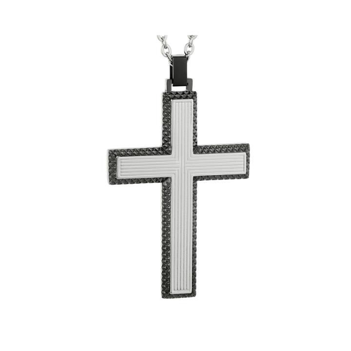 Mens Grey Ip Stainless Steel Cross Pendant Necklace