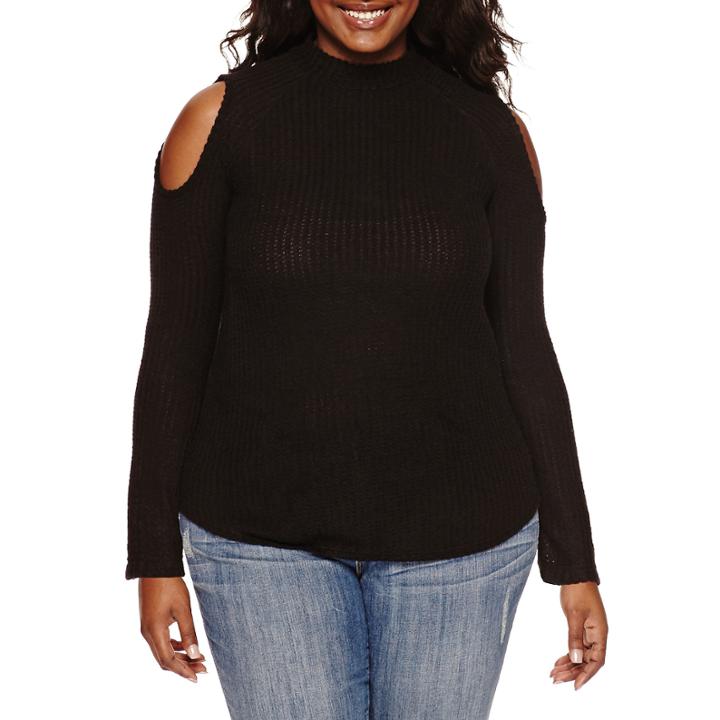 Decree Long-sleeve Cold-shoulder Mock-neck Top - Juniors Plus