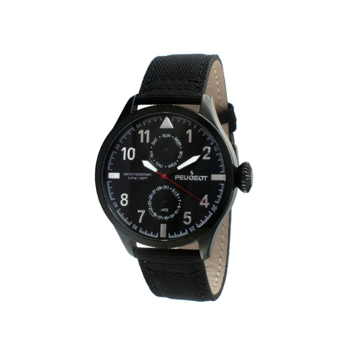 Peugeot Mens Black Strap Aviator Watch 2044bk