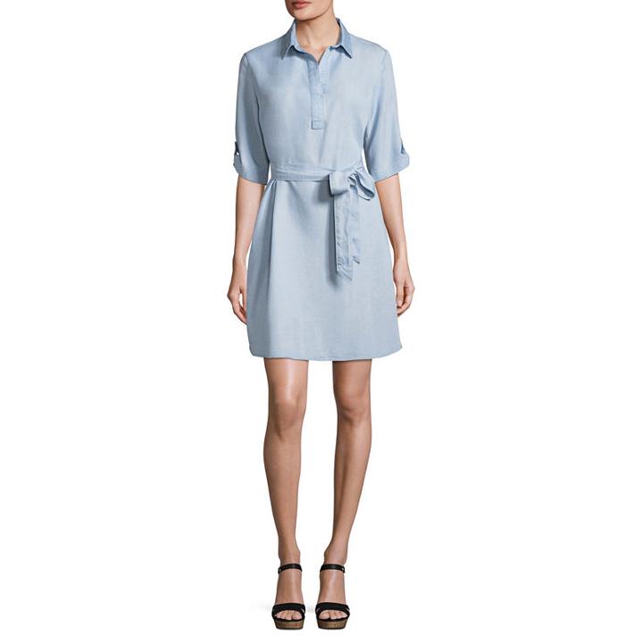 Liz Claiborne Short Sleeve Belted Shirt Dress