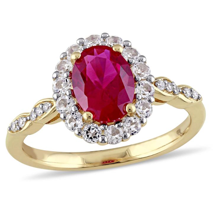 Lab-created Red Ruby And Diamond Accent Cocktail Ring In 14k Gold