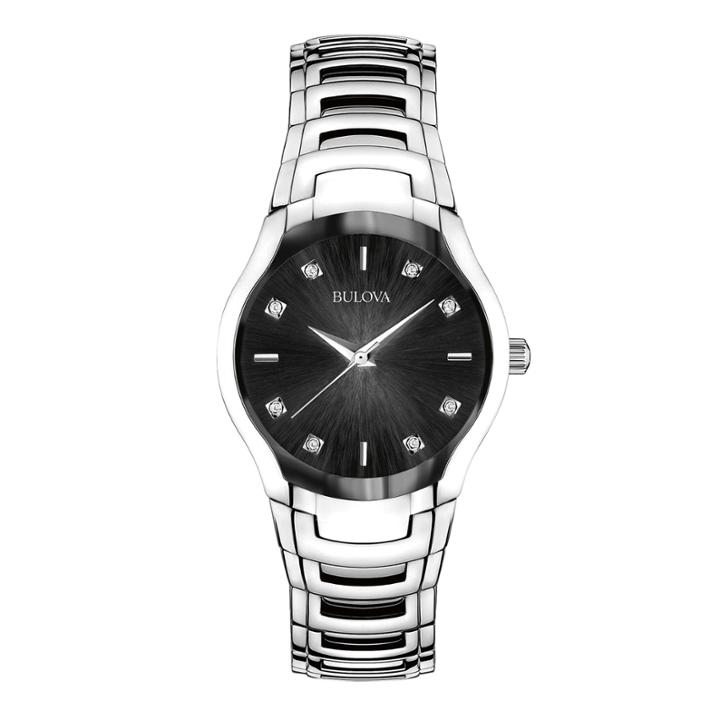 Bulova Womens Silver-tone Diamond-accent Watch 96p146
