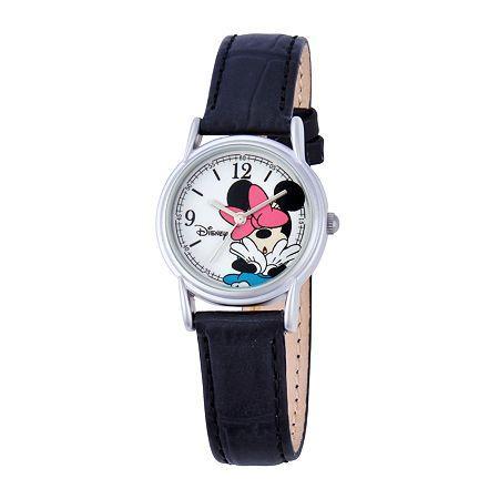 Disney Minnie Mouse Womens Black & Silver-tone Watch