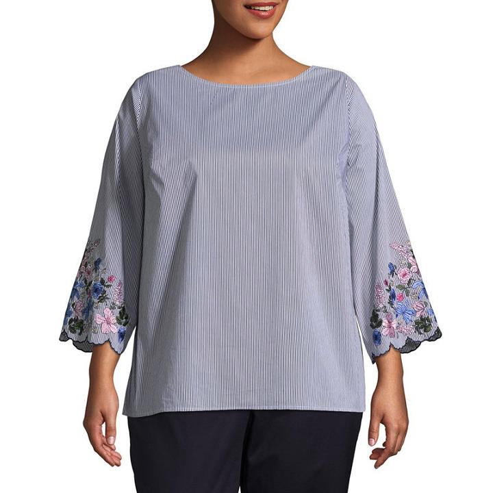 Liz Claiborne Scalloped Edge Blouse- Plus
