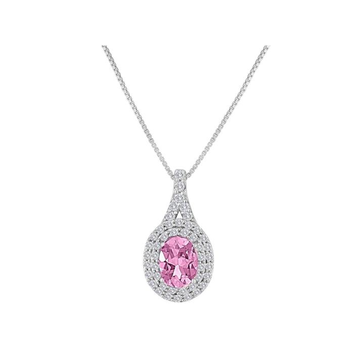Lab Created Pink & White Sapphire Sterling Silver Pendant Necklace