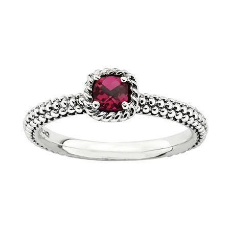 Personally Stackable Checker-cut Lab-created Ruby Ring
