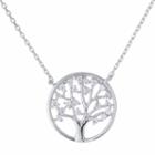 Silver Treasures Womens Sterling Silver Cubic Zirconia Tree Of Life Pendant Necklace