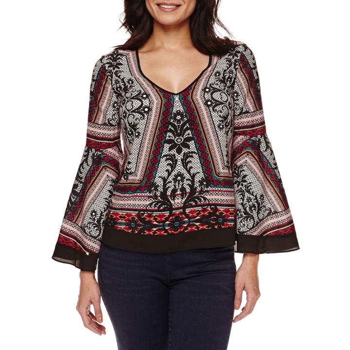 Bisou Bisou Long-sleeve Tiered V-neck Top