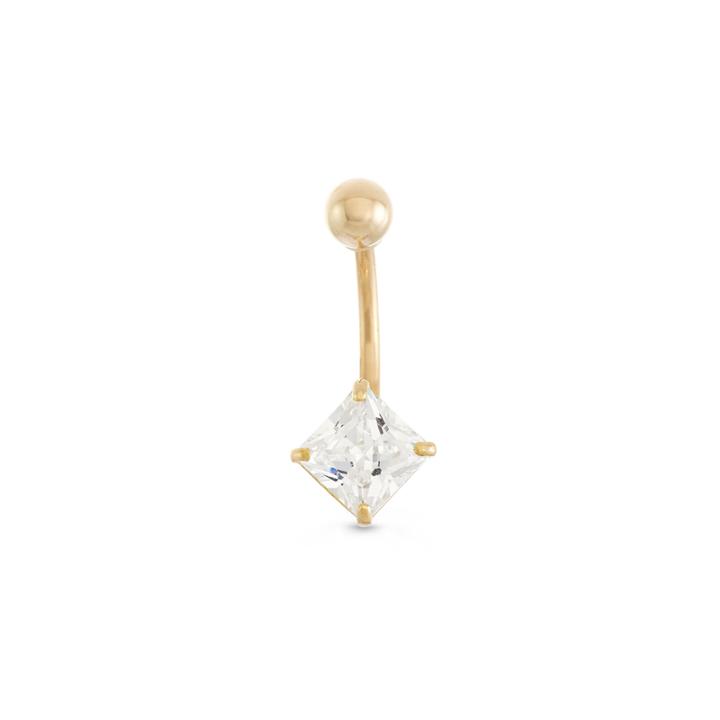 10k Yellow Gold Cubic Zirconia Square Belly Ring