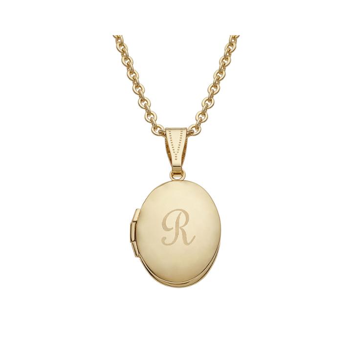Personalized Gold Over Brass Child's Engraved Initial Locket Pendant Necklace