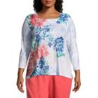 Alfred Dunner Sun City Watercolor Floral Lace Tee- Plus