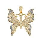 14k Two-tone Gold Diamond-cut Butterfly Charm Pendant