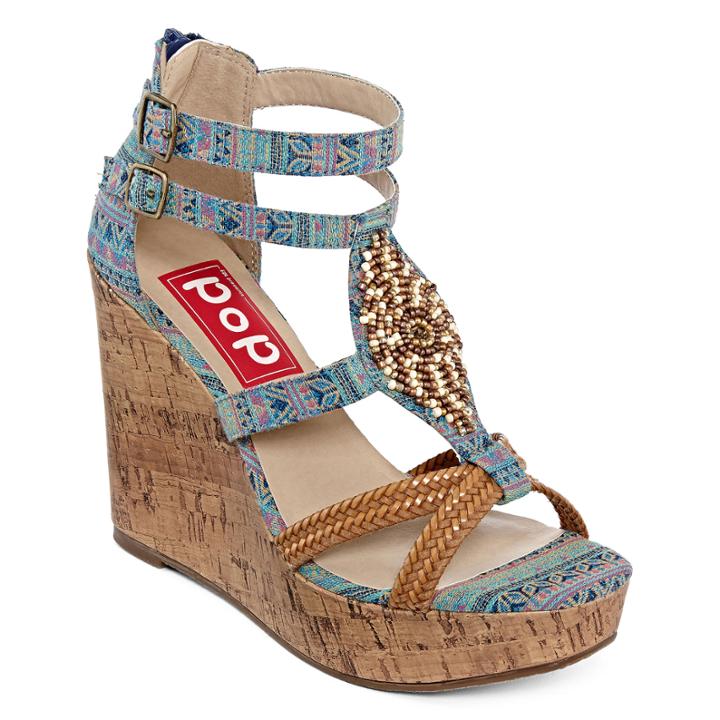 Pop Stardust Beaded Wedge Strap Sandals