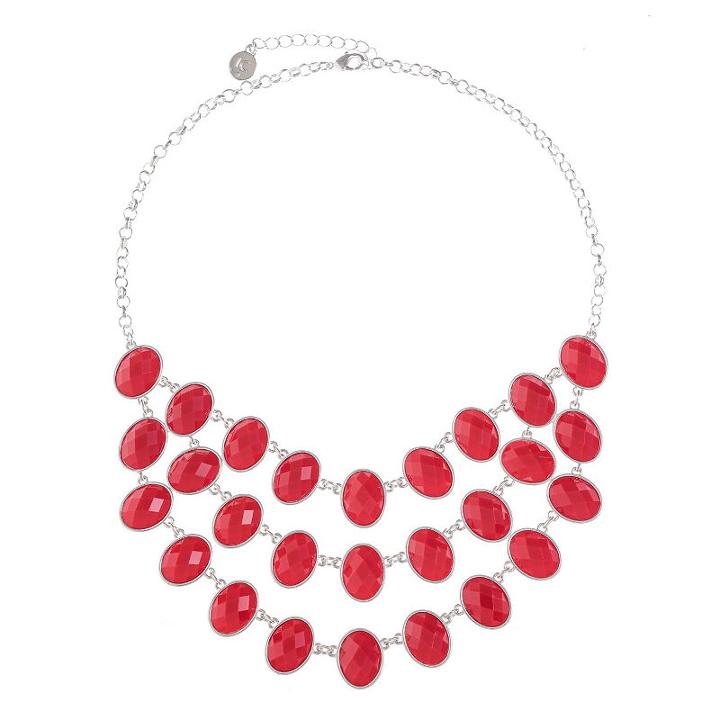 Liz Claiborne Womens Red Oval Statement Necklace