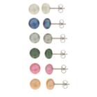 Cultured Freshwater Button Pearl Sterling Silver 6pc Stud Earring Set