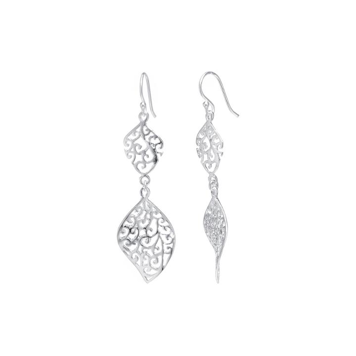 Silver Reflections&trade; Silver-plated Brass Filigree Marquise Drop Earrings