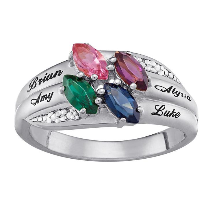 Personalized Womens Diamond Accent Crystal Sterling Silver Oval Cocktail Ring