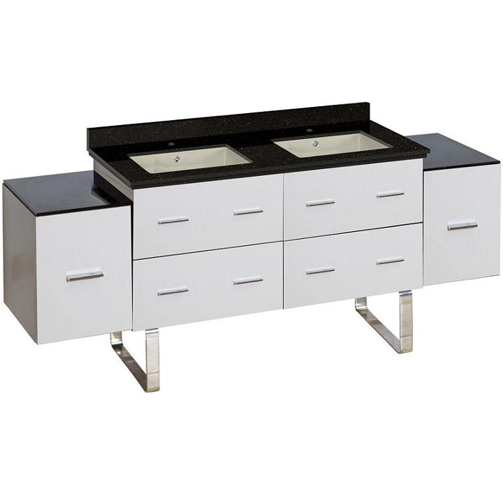 74-in. W Floor Mount White Vanity Set For 1 Hole Drilling Black Galaxy Top Biscuit Um Sink