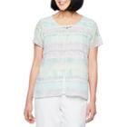 Alfred Dunner Roman Holiday Short Sleeve Collar Neck Knit Blouse
