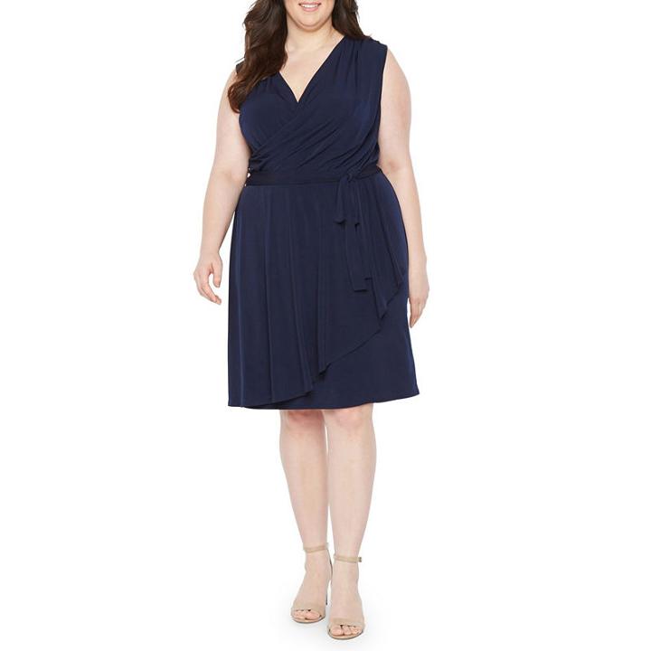 London Times Sleeveless Wrap Dress - Plus