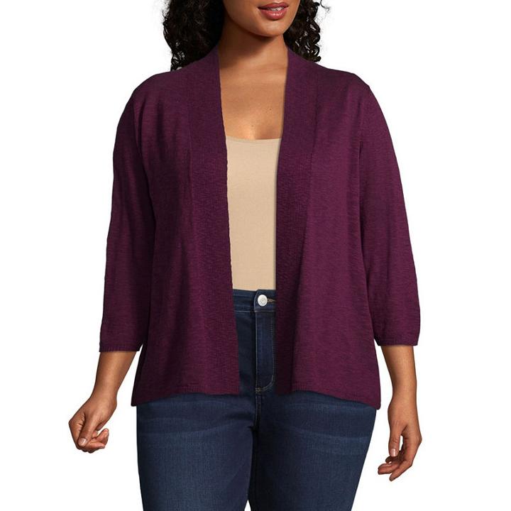 St. John's Bay 3/4 Sleeve Slub Cardigan - Plus