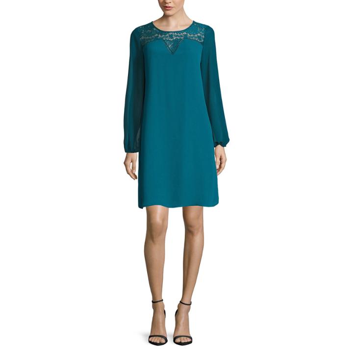 Decree 3/4-sleeve Lace-yoke A-line Dress - Juniors