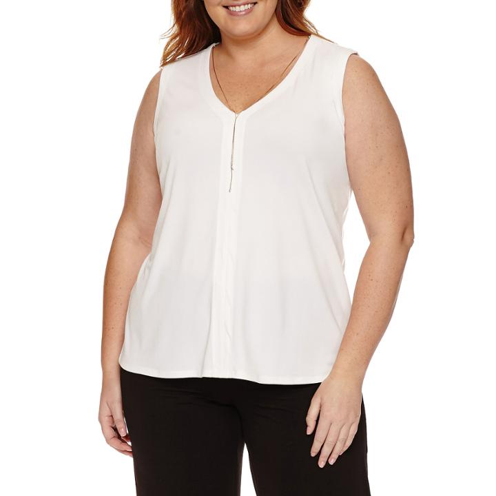 Worthington Sleeveless Necklace Knit Tank - Plus