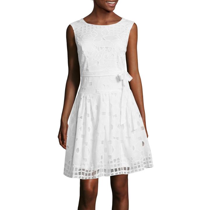 Robbie Bee Sleeveless Floral Burnout Fit-and-flare Dress