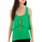 By & By Sleeveless Solid Chiffon Popover Necklace Top