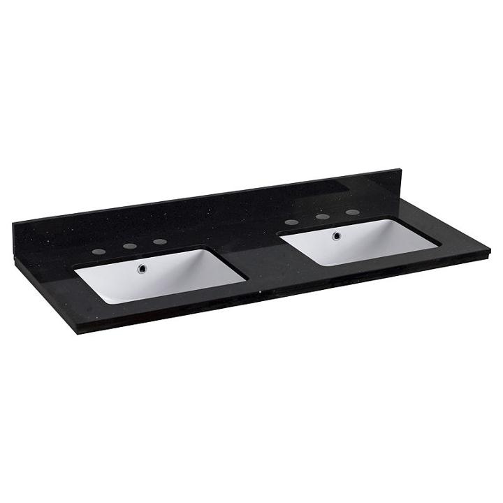 47.5-in. W 18.25-in. D Quartz Top With Backsplashin Black Galaxy Color For 3h8-in. Faucet - White Um Sink