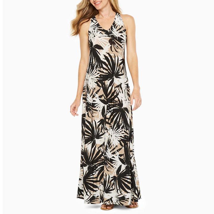 Danny & Nicole Sleeveless Leaf Maxi Dress