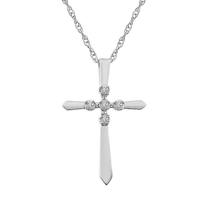 Womens Diamond Accent Genuine White Diamond 10k White Gold Cross Pendant Necklace